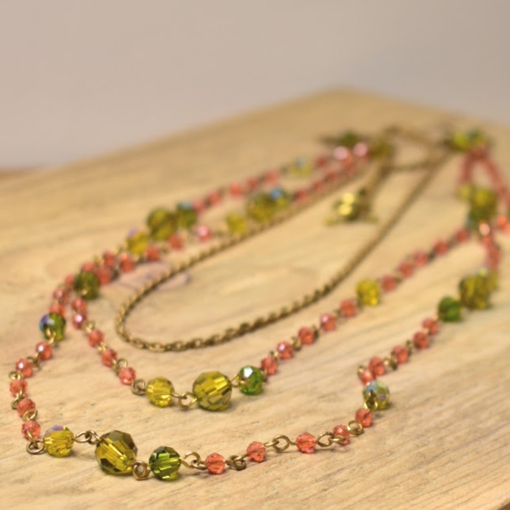 Artisan Created Genuine Crystal Beaded Link Multi Strand Layered Necklace